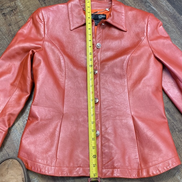 Griffith Gray by St. John Rust/Salmon Leather Jacket - Picture 7 of 11